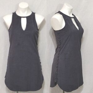 Black Swan Faux Suede Keyhole Crisscross Sides Boho Minimalist Shift Dress Small